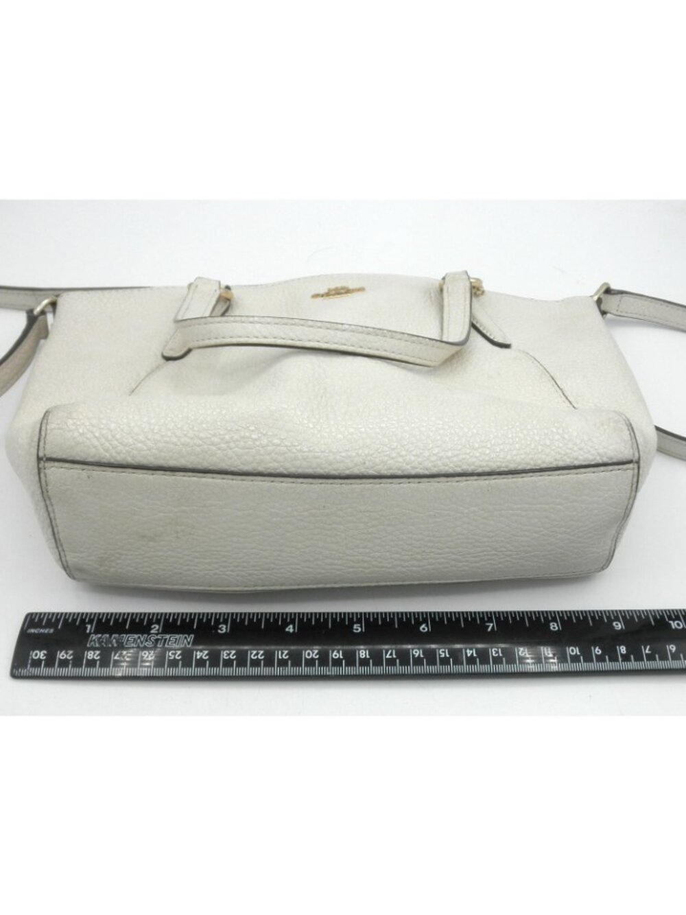 COACH Kelsey Satchel Bag Chalk Pebbled Leather Double Handle Adjustable Strap - Picture 10 of 16